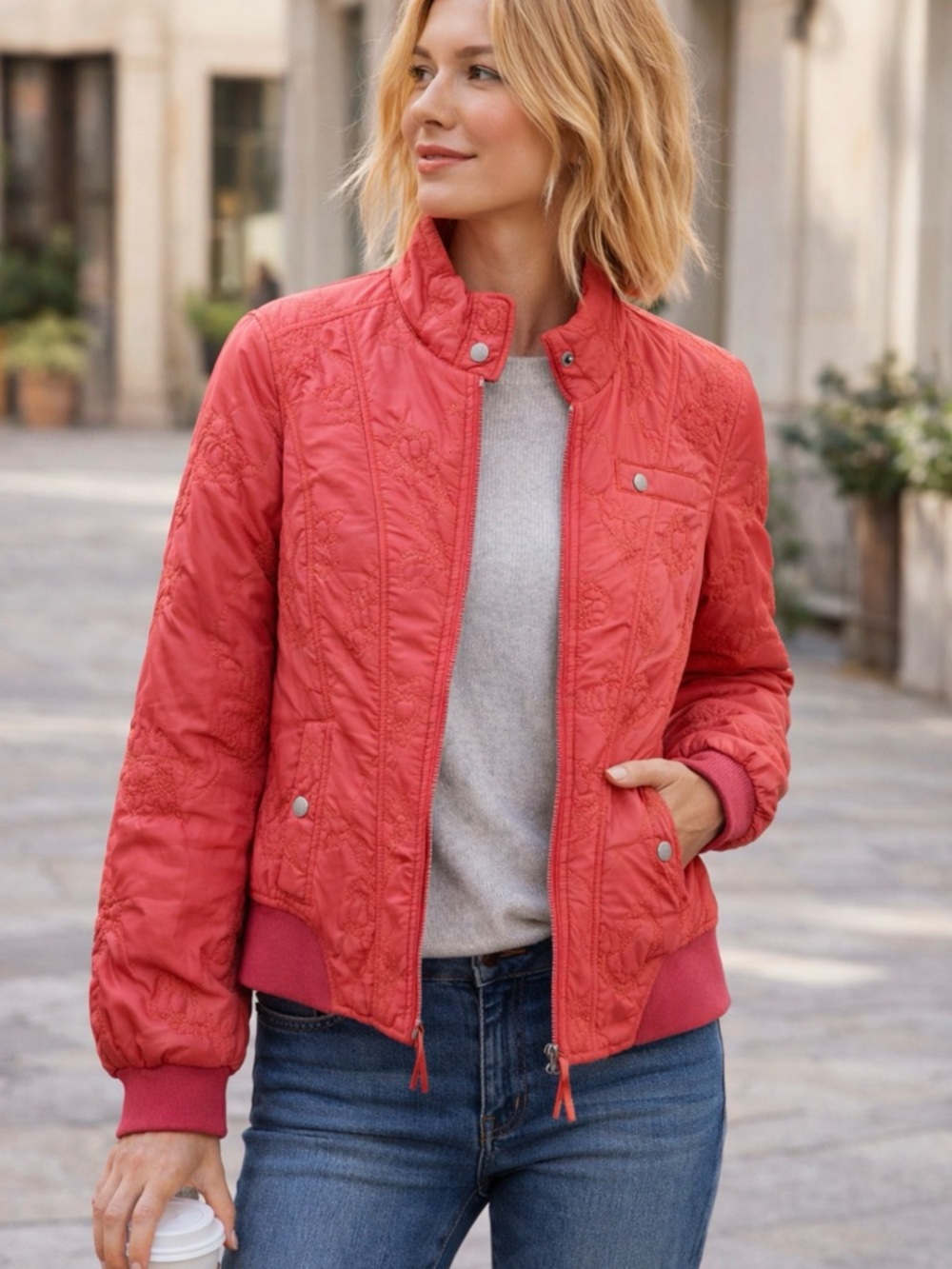 Oilily Womens Quilted Jacket Pink Embroidered European Designer‎ Coat S